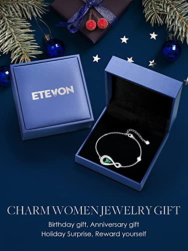 Etevon Infinity Love Heart Charm Bracelet For Girls Women 925 Sterling Silver Dainty Link Birthstone Bracelets Mother's Day Birthday Jewelry Gifts For Her Sister Wife Mom Emerald Green Birth Stone May #TOP5