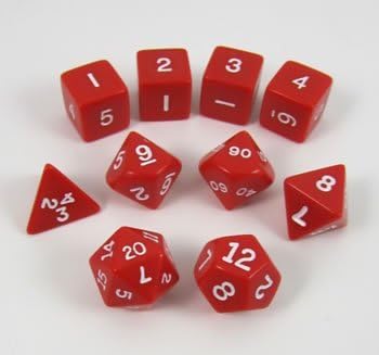 Red Opaque Polyhedral Dice Set 10pc Set in Tube