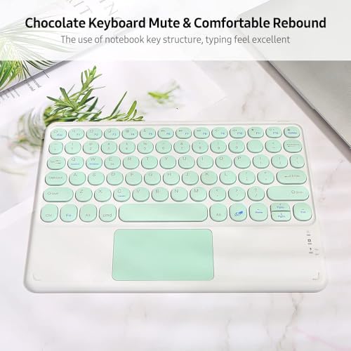 Image of FKU Rechargeable Bluetooth 5.0 Keyboard with Touchpad,78 Keys Ultra Slim Quiet Wireless Keyboard with Trackpad, Compatible Multimedia Keyboard for PC, Tablets, Smartphones, Laptops (Dark Green)