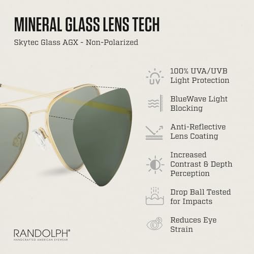 Image of Randolph Eyewear Concorde Aviator Sunglasses for Men and Women - Non-Polarized & Polarized Aviator Sunglasses Made to Last