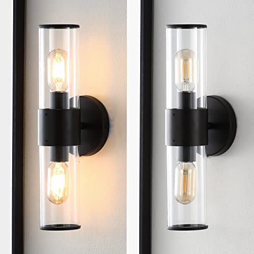 Image of JONATHAN Y 15.5 inch Oil Rubbed Bronze /Clear 2-Light Modern Iron LED Wall Sconce for Bathroom Vanity Kitchen Hallway, Clear Acrylic Shade, LED Bulbs Included (JYL9913C)