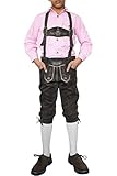 German Wear Jungen Kniebundhosen Leder Trachtenhose mit Hosenträgern, Farbe:Dunkelbraun, Größe:134