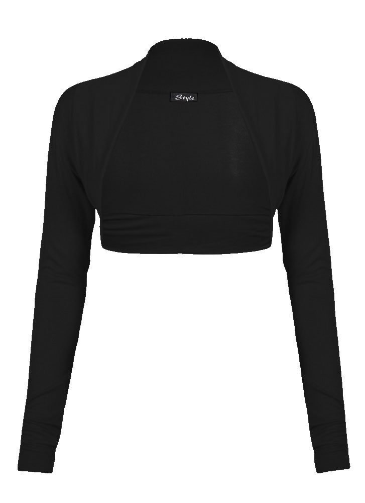 FK Styles Womens Plain Long Sleeves Viscose Jersey Bolero Shrug Black