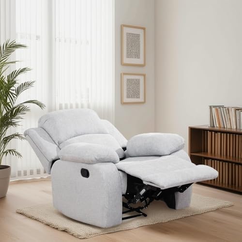 Image of Oversized Recliner Chair, Leather Recliner Chairs with Home Theater Seating, Extra Wide Lazy Boy Reclining Chairs for Adults Reading Gaming Leisure Relax, Bedroom, Grey White