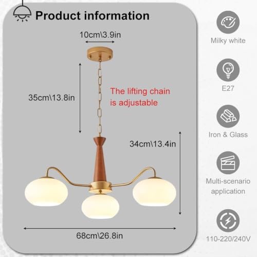 Suspension décorative haut de gamme dorée et verre à 3 têtes
