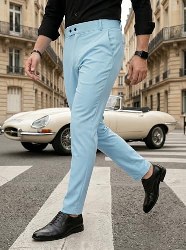 Image of erke Men's Slim Fit Formal Trouser with 4-Way Stretch | Lycra Blend Wrinkle Resistant Office Chinos for Men | Mid Rise Tapered Trousers for Men