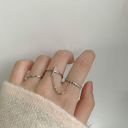 Double Open Cross Faith Rings for Women Silver Plated CZ Geometric Chain Unique knuckle Stacking Finger Adjustable Statement Engagement Ring Gifts for Her Bff Xmas4
