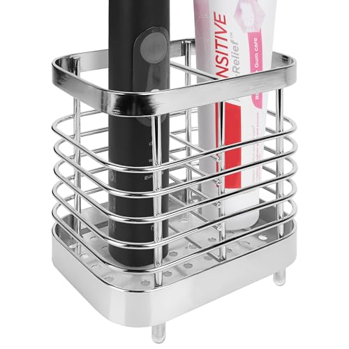 Linkidea Soporte para cepillo de dientes eléctrico, soporte de pasta de dientes de acero inoxidable, organizador de encimera de 2 ranuras compatible con Oral-B iO Series, Spinbrush Pro 7AM2M (plateado