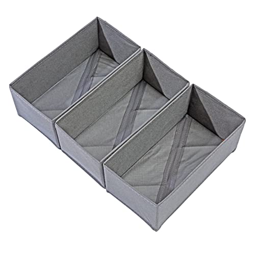 Socks Drawer Organizer Set of 3 Pack Gray, Underwear Dividers, Closet Cabinet Dresser Storage Boxes for Panties Stockings Leggings
