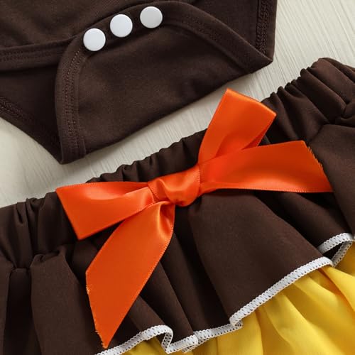 Sasaerucure Newborn Baby Girl Thanksgiving Outfit Turkey Printed Long Sleeve Romper Bodysuit Skirt Headband 3PCS Clothes Set4