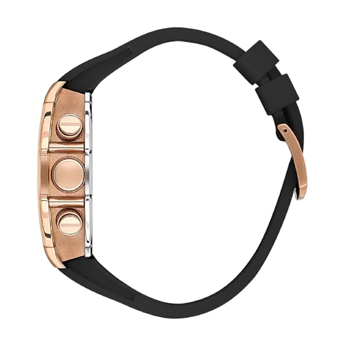 Image of Daniel Klein Analog Black Tonneau Dial Rose Gold Case Black Silicone Strap Chronograph Water-Resistant Wrist Watch for Men Boys DK.1.13638-6