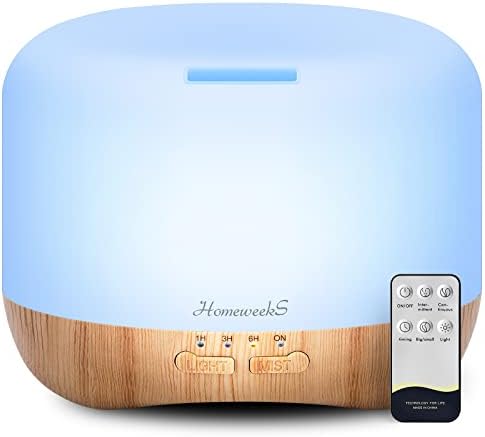 Homeweeks 300ml Essential Oil Diffuser, Quiet Aromatherapy Mist Diffusers for Essential Oils, Wood Grain Ultrasonic Oil Diffuser with Remote Control,Timer, 7 Colors Light for Bedroom (300ml)