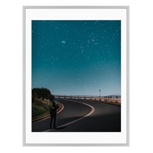 Frametory 18x24 Aluminum Picture Frame with Mat for 16x20 Photo, Silver