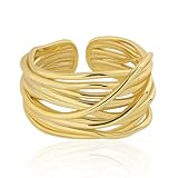 Meissa Gold Thumb Rings for Women Girls Statement Ring Hammered Chunky Band Rings Fashion Wide Band Stackable Index Finger Ring Size Adjustable, Gold