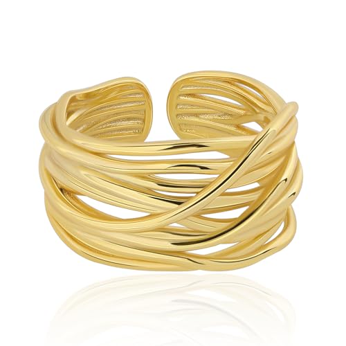 Meissa Gold Thumb Rings for Women Girls Statement Ring Hammered Chunky Band Rings Fashion Wide Band Stackable Index Finger Ring Size Adjustable, Gold