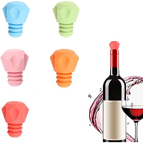 Silicone Wine Stopper,Reusable Wine Corks with Diamond Design for Beverage Bottles ,Wine sealer preserve wine fresh 5Pack Cover