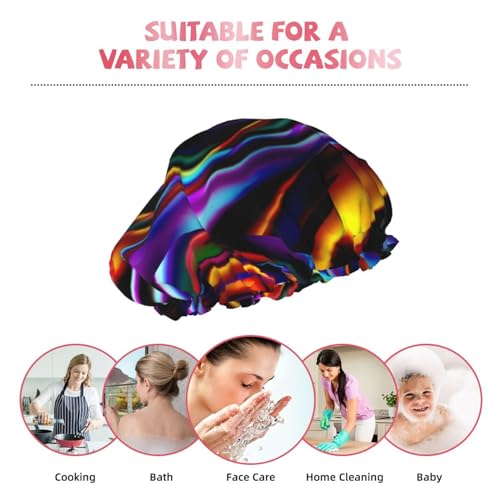 Jzdach Shower Cap, Waterproof Reusable For Tie Dye Hair Cover Lined Peva Material thumb #6