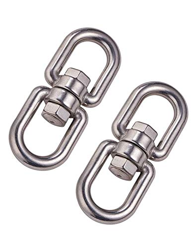 POFET 2Pcs M10 304 Stainless Steel Double Ended Swivel Eye Hook Connector for Hanging Chair, Swivel Grill, Dog Leash