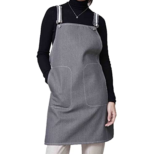Delantal de Barista para Hombre Delantal de Mezclilla para Mujer Delantal de Parrilla de Barbacoa con Bolsillos Sin Mangas para cocinar Camarero