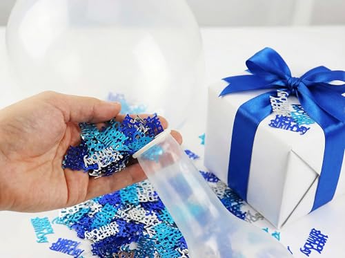 Image of Happy Birthday Confetti - Table Sprinkling Scatter Decoration, Blue & Silver Party Supplies