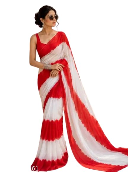 Shreedhar Handicrafts Women's Red chiffon laheriya saree-image-22
