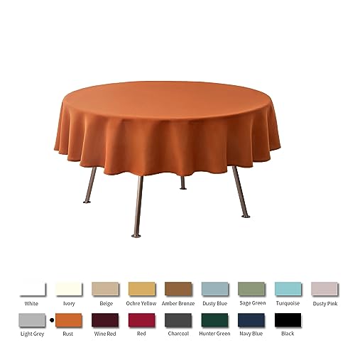 Image of maxmill Round Textured Tablecloth Spill-Proof Wrinkle Free Soft Jacquard Table Cloth for Circular Table Cover, for Dining Room Buffet Banquet Parties Holiday Dinner, 70 Inch, Rust
