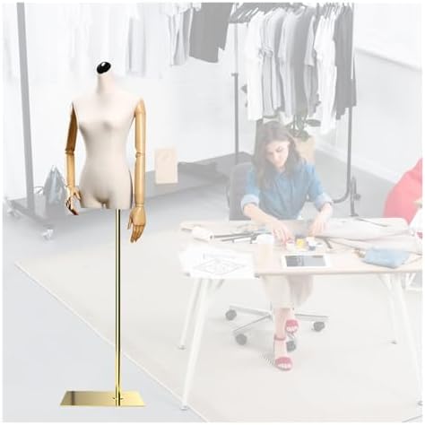 Adjustable Female Dress Form Mannequin Torso with Imitation Wood Grain Arm for Jewelry and Clothing Display,Gold,A