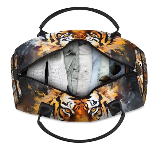 Personalized Wildlife Tiger Travel Duffel Bag with Name, Custom Gym Sport Bag Forest Animal Carry On Weekend Overnight Duffel Bag for Men Women4