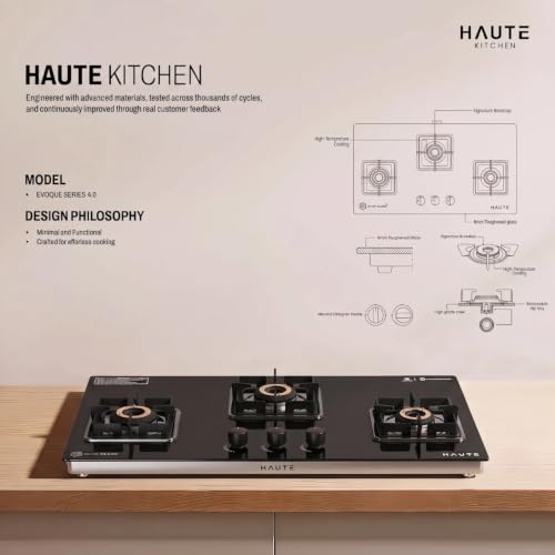 Image of Haute Evoque series 4.0 Black 3 Burner Manual Stove | 8 MM Atom Glass | ISI certified |Door Step Service |10 Year Warranty by Haute Home