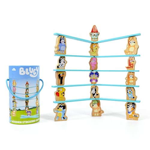 Bluey - Wooden Stacking Game for Kids Age 3+ - Balancing Toy with 16 Characters & 10 Sticks - FSC Certified Wood - Helps Develop Motor Skills - Family Game in Compact Storage Tub