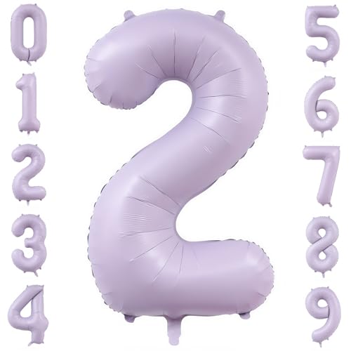 Pastel Purple 2 Number Balloons,40 Inch Light Purple 2 Balloons L...