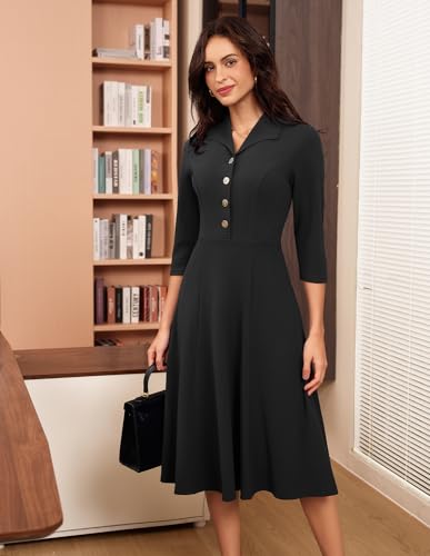 GRACE KARIN Fall Work Dresses for Women 2025,3/4 Sleeve Business Dress with Pockets,A-Line Office Professional Dresses2