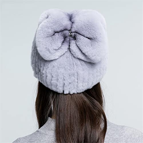 Desconocido Sombreros de Piel de Invierno para Mujer Sombrero de Piel Natural con Lazo Gorro cálido para Mujer