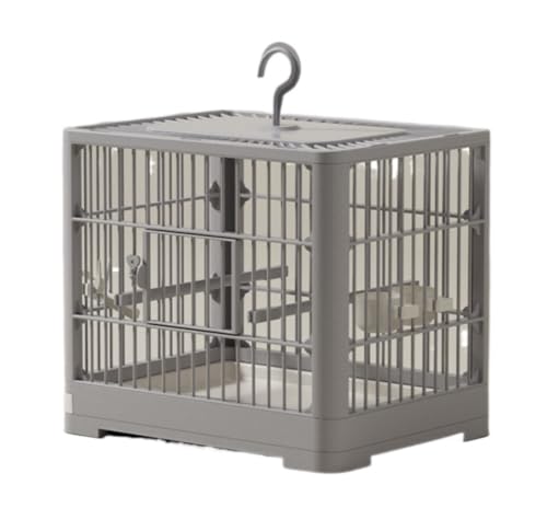 鳥キャリアケージ 旅行用 取り外し可能なトレイ フックハンドル 輸送用 鳥小屋 屋外用(Gray)