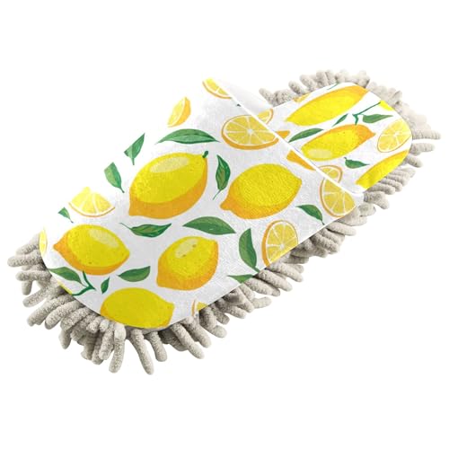Kigai Lemons Mop Slippers for Floor Cleaning, Slippers for Women Men, Microfiber Floor Cleaning, L
