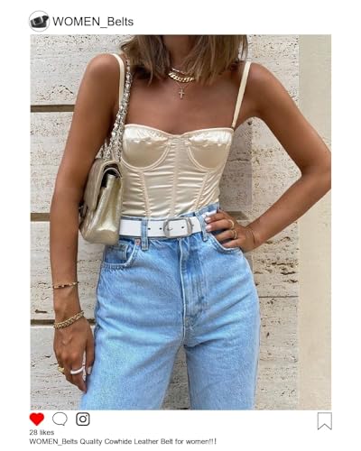 JasGood Damen Ledergürtel für Jeans Hosen Mode Kleid Gürtel für Damen mit Dornschließe,White,120cm(Für Taillengröße 91cm-105cm)
