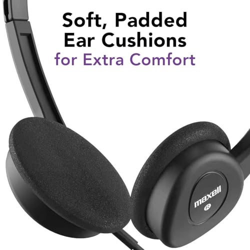 Image of Maxell HP101 Type-C Lightweight Headphones, Built-in Microphone, Adjustable Headband, 6 Foot Cord, 197236, Black