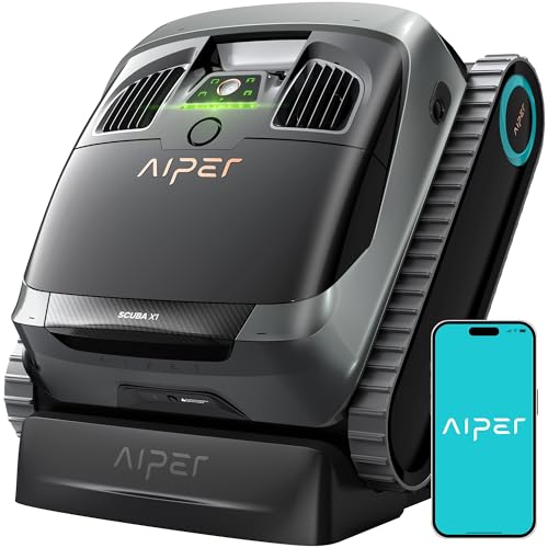 AIPER Scuba X1 Poolroboter mit App, 25200 LPH Mühelose Sauberkeit mit Doppel-Auslass, 3 μm Ultra-Feinfiltersystem, Horizontale Wasserlinienreinigung, Poolsauger Akku Ideal für Eingelassene P