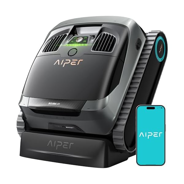 AIPER Scuba X1 Poolroboter mit App, 25200 LPH Mühelose Sauberkeit mit Doppel-Auslass, 3 μm Ultra-Feinfiltersystem, Horizontale Wasserlinienreinigung, Poolsauger Akku Ideal für Eingelassene Pools