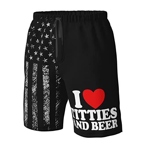 PAUPPY Funny-Heart-Titties-and-Beer-Gift for Women Men's Swim Trunks Quick Dry Bathing Suit Beach Swim Board Shorts Swimsuits White-S 6