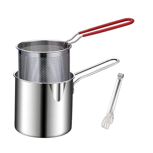 BAIRNOX 揚げ鍋 深型 揚げ物鍋 小型 揚げ物鍋 小さいステンレス製揚げ物用鍋 フィルター付き フライドポテト チキンフィレ お手入れカンタン 多機能 家庭用 直火/IH対応 (A:クリップ付き)