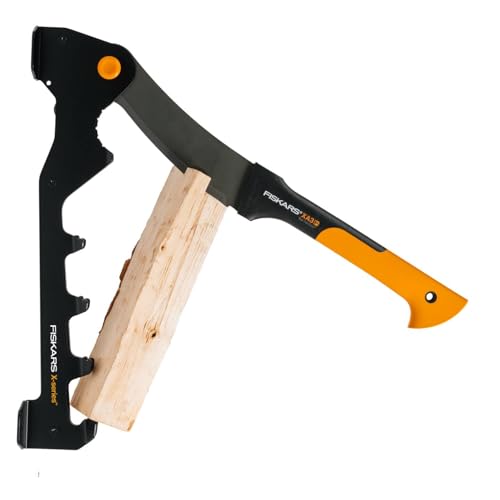 Fiskars X-Series Holzspalter-Set mit Wandhalterung und Machete WoodXpert XA3, Zum Spalten von Brennholz und Ästen, 1079159