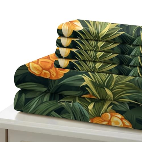 Housse de couette ananas anti-plis en microfibre douce avec zip lit king size