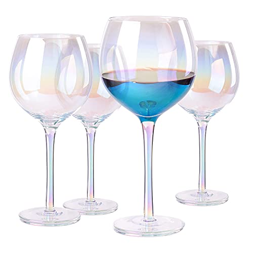 SUNNOW Vastto 17 Ounce Iridescent Balloon Crystal Wine Glass,for Home Dinning, Bar and Party,Set of 4