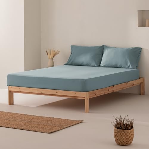 Sabana Bajera Cama 135 x 200 x 30 cm 100% Algodón Transpirable Ajustable Color Azul