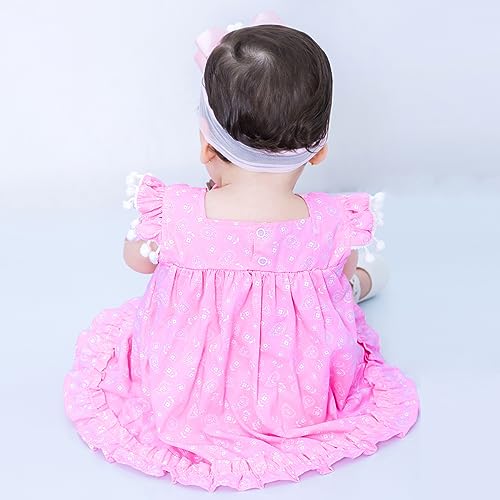 Vestido de Bebê Roupa Menina Infantil Com Tiara 100% Algodão Maria Tamanho:P (2-4 Meses)
