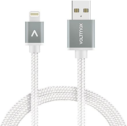 Apple MFi certified Lightning Cable, Voltmax Nylon-braided iPhone charger with reinforced aramid fiber for iPhone X, iPhone 8/8Plus, iPad, Air pods&more(White-3ft)