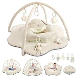 3-in-1 Baby Play Mat, Baby Seats for Infants for Sitting Up, Tummy Time Mat with 5 Detachable Toys, Activity Gym & Playmats for Babies 0-6 6-12 Months, Newborn Babies Shower Gifts