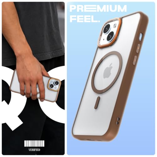 Image of Pikkme Back Cover for iPhone 14 | Shockproof | Mag-Safe Compatible | Hard Transparent Back | Premium Raised Camera Protection | Bumper Case (Brown Mag-Safe)
