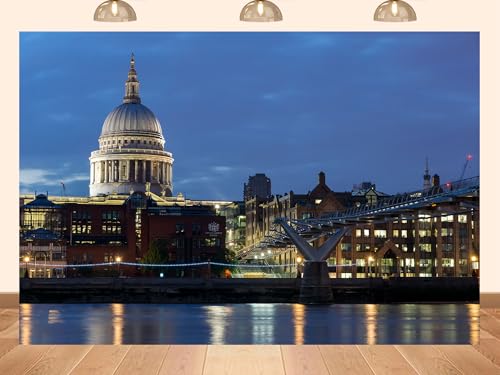 PEKRU 7x5ft Fabric St Pauls Cathedral and Millennium Bridge Backdrop